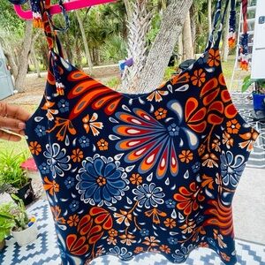 Sigrid Olsen Navy Floral-Print Cami with Orange Accents